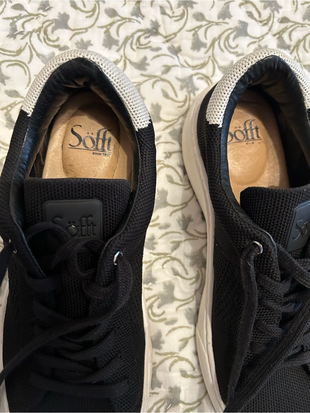 Söfft Black Knit Sneakers with White Heel Trim